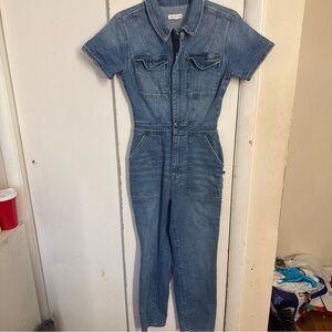 Good American Utility Denim Jumpsuit with Short Sleeves GMJS 127 Size 2(medium)